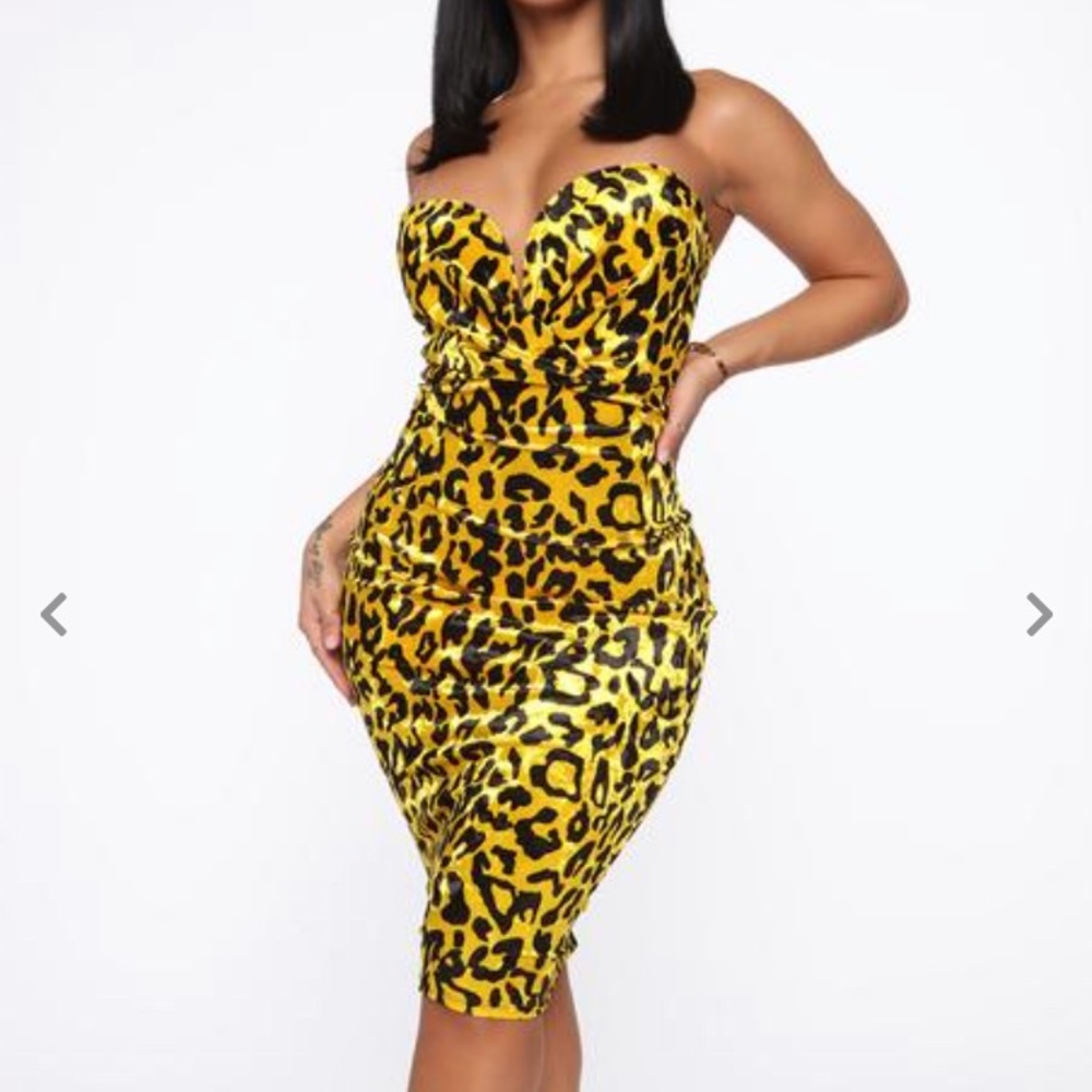 The Chase Leopard Velvet Midi Dress - Yellow/Combo